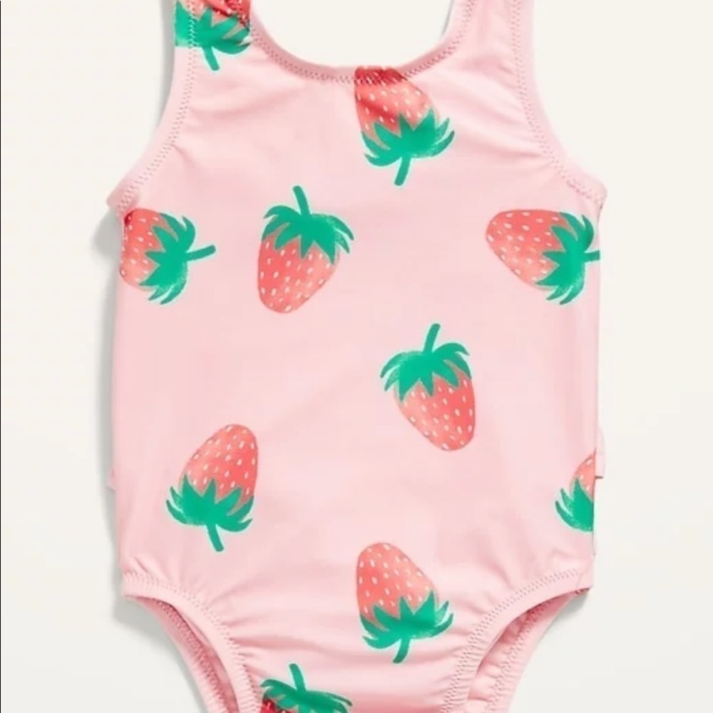 Old Navy Strawberry Pink Ruffle Swimsuit 6-12 M